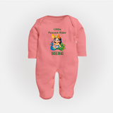 Little Peacock Rider Sleep Suit | Custom Baby Sleep Suit for Murugan's Divine Ride - PEACH - New Born (Chest 7.5")