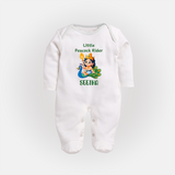 Little Peacock Rider Sleep Suit | Custom Baby Sleep Suit for Murugan's Divine Ride - WHITE - New Born (Chest 7.5")