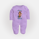 Little Surapadman Slayer Sleep Suit | Personalized Baby Sleep Suit for Murugan's Heroic Deeds - LILAC - New Born (Chest 7.5")