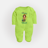 Little Surapadman Slayer Sleep Suit | Personalized Baby Sleep Suit for Murugan's Heroic Deeds - LIME GREEN - New Born (Chest 7.5")