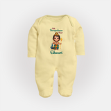 Little Surapadman Slayer Sleep Suit | Personalized Baby Sleep Suit for Murugan's Heroic Deeds - PASTEL YELLOW - New Born (Chest 7.5")