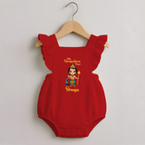 Little Surapadman Slayer Romper Frock | Personalized Baby Romper Frock for Murugan's Heroic Deeds - RED - 0 - 3 Months Old (Chest 19")