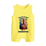 The Vel Holder Romper Suit | Custom Baby Romper Suit for Murugan's Sacred Vel - PASTEL YELLOW - 0 - 5 Months Old (Chest 18")