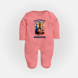 The Vel Holder Sleep Suit | Custom Baby Sleep Suit for Murugan's Sacred Vel - PEACH - New Born (Chest 7.5")