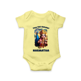 The Vel Holder Romper / Onesie | Custom Baby Romper / Onesie for Murugan's Sacred Vel - PASTEL YELLOW - New Born (Chest 14")