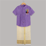 The Vel Holder Shirt And Dhoti | Custom Baby Shirt And Dhoti for Murugan's Sacred Vel - ROYAL PURPLE - 0 - 6 Months Old (Chest-23") (Dhoti length-14")