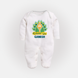 Saravana Bhava Sleep Suit | Custom Baby Sleep Suit for Murugan Worship - WHITE - New Born (Chest 7.5")