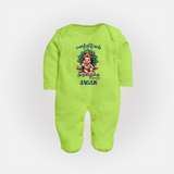 Vetrivel Muruganuku Arohara Sleep Suit | Personalized Baby Sleep Suit for Murugan Devotees - LIME GREEN - New Born (Chest 7.5")