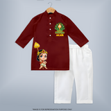 Muruga Devotional Kurta Set | Special Edition for Spiritual Occasions - MAROON - 3 - 6 Months Old (Chest 24", Kurta Length 14'', Waist 19", Pant Length 14")
