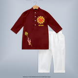 Muruga Divine Blessings Kurta Set | Auspicious Attire for Sacred Moments - MAROON - 3 - 6 Months Old (Chest 24", Kurta Length 14'', Waist 19", Pant Length 14")