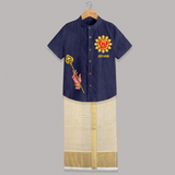 Muruga Divine Blessings Shirt and Dhoti | Auspicious Attire for Sacred Moments - DARK BLUE - 0 - 6 Months Old (Chest-23") (Dhoti length-14")