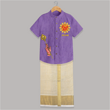Muruga Divine Blessings Shirt and Dhoti | Auspicious Attire for Sacred Moments - ROYAL PURPLE - 0 - 6 Months Old (Chest-23") (Dhoti length-14")