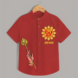 Muruga Divine Blessings Shirt | Auspicious Attire for Sacred Moments - RED - 0 - 6 Months Old (Chest 23")