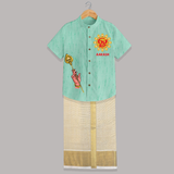 Muruga Divine Blessings Shirt and Dhoti | Auspicious Attire for Sacred Moments - AQUA GREEN - 0 - 6 Months Old (Chest-23") (Dhoti length-14")