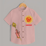 Muruga Divine Blessings Shirt | Auspicious Attire for Sacred Moments - PEACH - 0 - 6 Months Old (Chest 23")