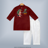 Muruga's Grace Kurta Set | Custom Design for Men's Traditional Wear - MAROON - 3 - 6 Months Old (Chest 24", Kurta Length 14'', Waist 19", Pant Length 14")