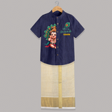 Muruga's Grace Shirt and Dhoti | Custom Design for Men's Traditional Wear - DARK BLUE - 0 - 6 Months Old (Chest-23") (Dhoti length-14")