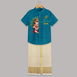 Muruga's Grace Shirt and Dhoti | Custom Design for Men's Traditional Wear - PEACOCK BLUE - 0 - 6 Months Old (Chest-23") (Dhoti length-14")