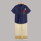 Muruga's Warrior Spirit Shirt and Dhoti | Embodying Valor and Wisdom - DARK BLUE - 0 - 6 Months Old (Chest-23") (Dhoti length-14")