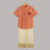 Muruga's Warrior Spirit Shirt and Dhoti | Embodying Valor and Wisdom - ORANGE - 0 - 6 Months Old (Chest-23") (Dhoti length-14")