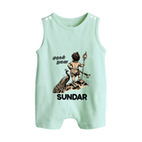 Little Murugan Devotee – Name Personalised Kids Romper Suit - MINT GREEN - 0 - 5 Months Old (Chest 18")