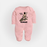 Little Murugan Devotee – Name Personalised Kids Fullbody Suit - BABY PINK - New Born (Chest 7.5")