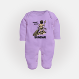 Little Murugan Devotee – Name Personalised Kids Fullbody Suit - LILAC - New Born (Chest 7.5")