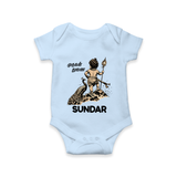 Little Murugan Devotee – Name Personalised Kids Romper - BABY BLUE - New Born (Chest 14")