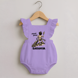 Little Murugan Devotee – Name Personalised Kids Romper Frock - LILAC - 0 - 3 Months Old (Chest 19")