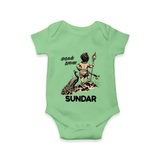 Little Murugan Devotee – Name Personalised Kids Romper - GREEN - New Born (Chest 14")