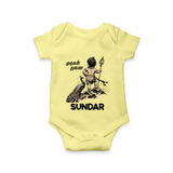 Little Murugan Devotee – Name Personalised Kids Romper - PASTEL YELLOW - New Born (Chest 14")