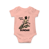 Little Murugan Devotee – Name Personalised Kids Romper - PEACH - New Born (Chest 14")
