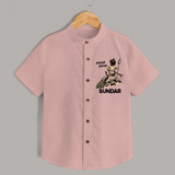 Little Murugan Devotee – Name Personalised Kids Shirt - PEACH - 0 - 6 Months Old (Chest 23")