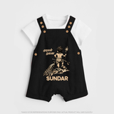 Little Murugan Devotee – Name Personalised Kids Dungaree - BLACK - 0 - 5 Months Old (Chest 18")
