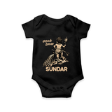 Little Murugan Devotee – Name Personalised Kids Romper - BLACK - New Born (Chest 14")