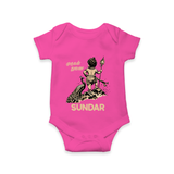 Little Murugan Devotee – Name Personalised Kids Romper - HOT PINK - New Born (Chest 14")