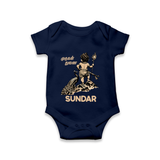 Little Murugan Devotee – Name Personalised Kids Romper - NAVY BLUE - New Born (Chest 14")