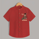 Little Murugan Devotee – Name Personalised Kids Shirt - RED - 0 - 6 Months Old (Chest 23")