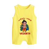 Vel Vel Muruga – Cute Baby Murugan Personalised Kids Romper Suit - PASTEL YELLOW - 0 - 5 Months Old (Chest 18")