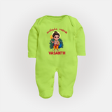 Vel Vel Muruga – Cute Baby Murugan Personalised Kids Fullbody Suit - LIME GREEN - New Born (Chest 7.5")