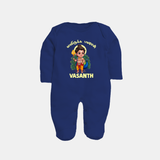 Vel Vel Muruga – Cute Baby Murugan Personalised Kids Fullbody Suit - NAVY BLUE - New Born (Chest 7.5")