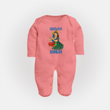 Divine Muruga Illustration Personalised Kids Fullbody Suit - PEACH - New Born (Chest 7.5")