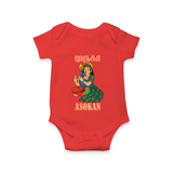 Divine Muruga Illustration Personalised Kids Romper - RED - New Born (Chest 14")