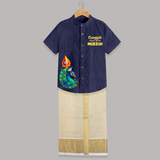 Velum Mailum Thunai Name Personalised Kids Shirt and Dhoti - DARK BLUE - 0 - 6 Months Old (Chest-23") (Dhoti length-14")