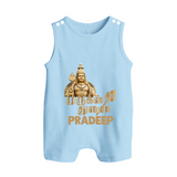 Golden Murugan Idol – Name Personalised Kids Romper Suit - BABY BLUE - 0 - 5 Months Old (Chest 18")