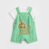 Golden Murugan Idol – Name Personalised Kids Dungaree - GREEN - 0 - 5 Months Old (Chest 18")