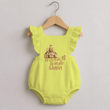 Golden Murugan Idol – Name Personalised Kids Romper Frock - PASTEL YELLOW - 0 - 3 Months Old (Chest 19")