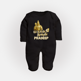 Golden Murugan Idol – Name Personalised Kids Fullbody Suit - BLACK - New Born (Chest 7.5")