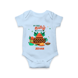 My First Tamil New Year Personalized Baby Romper – Traditional Baby Outfit - BABY BLUE - New Born (Chest 14")
