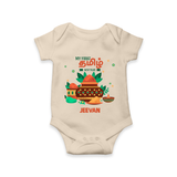 My First Tamil New Year Personalized Baby Romper – Traditional Baby Outfit - IVORY - New Born (Chest 14")